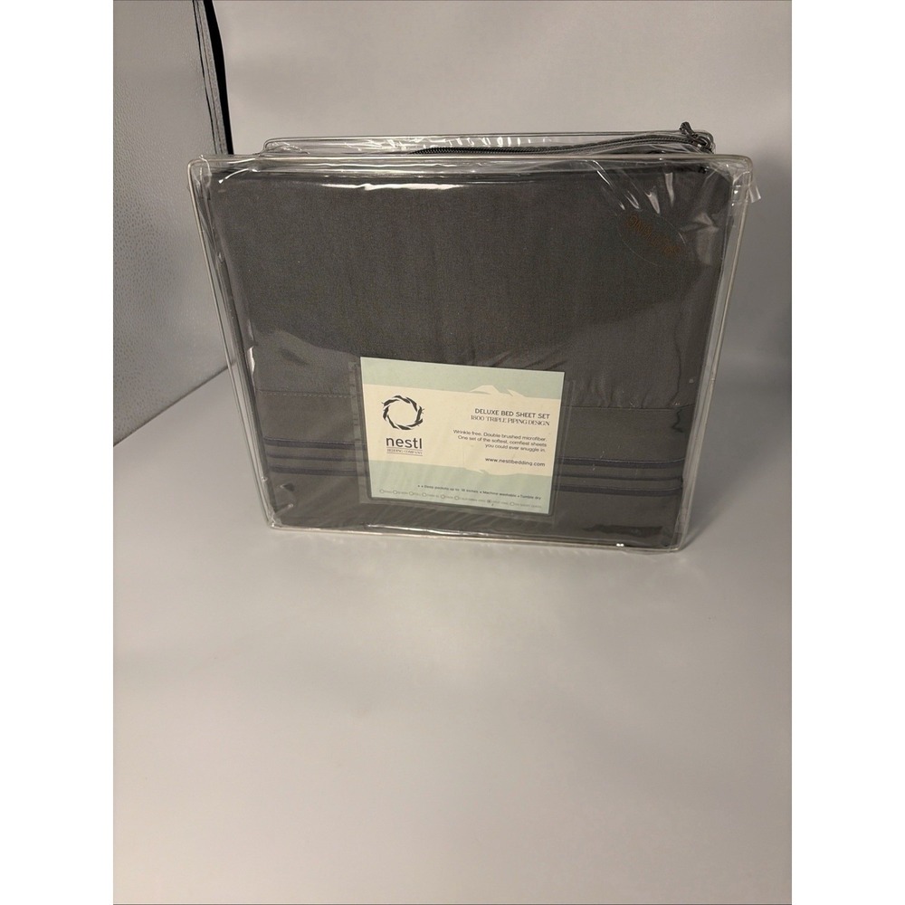 NESTL Split King SIZE 5 PIECE BED SHEET SET. Grey Hypoallergenic New/1800 Ct - Picture 10 of 11